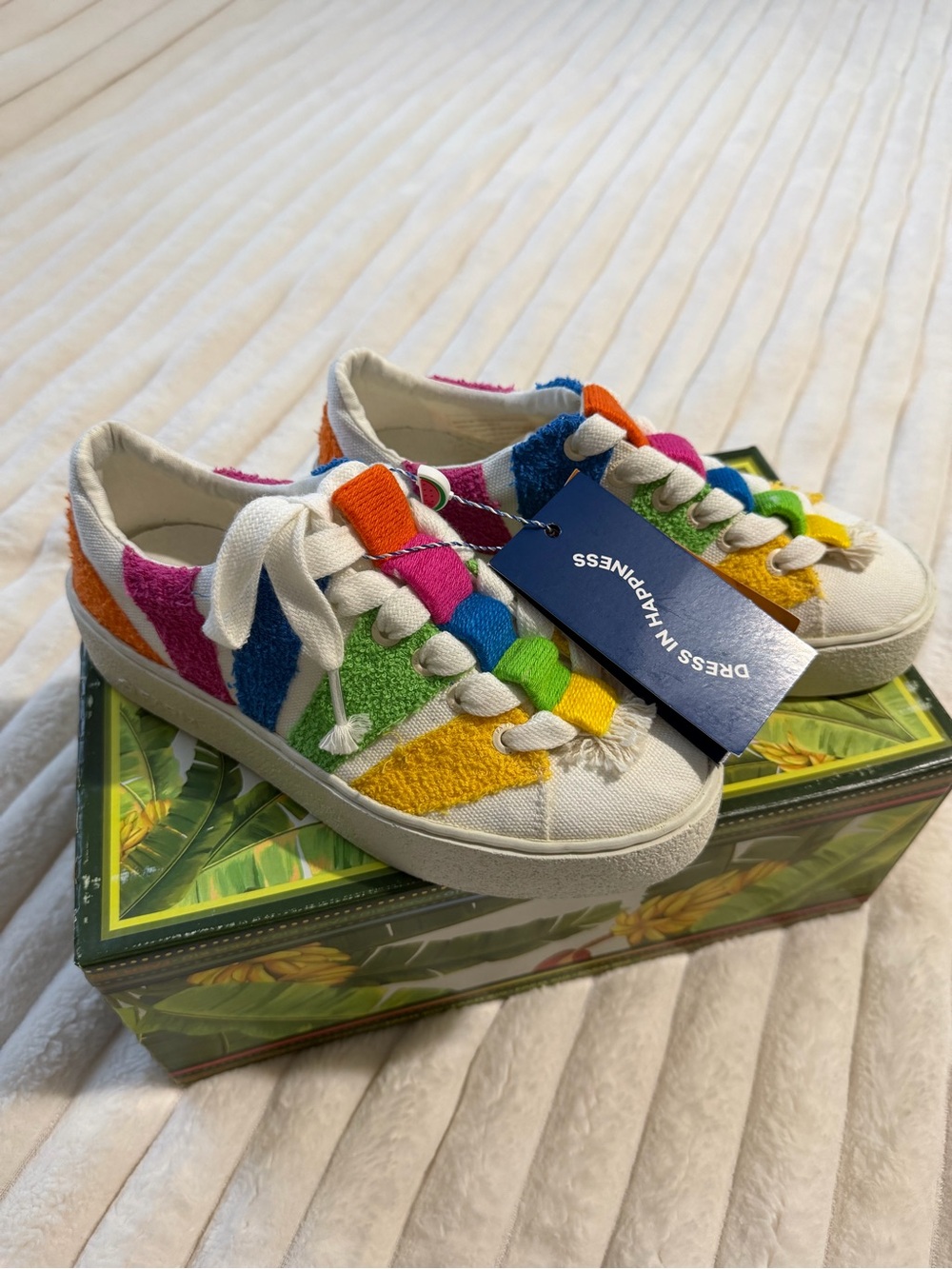 FARM Rio Rainbow Terry Sneakers in Blue, Pink, Orange, Green & Yellow - Picture 5 of 9
